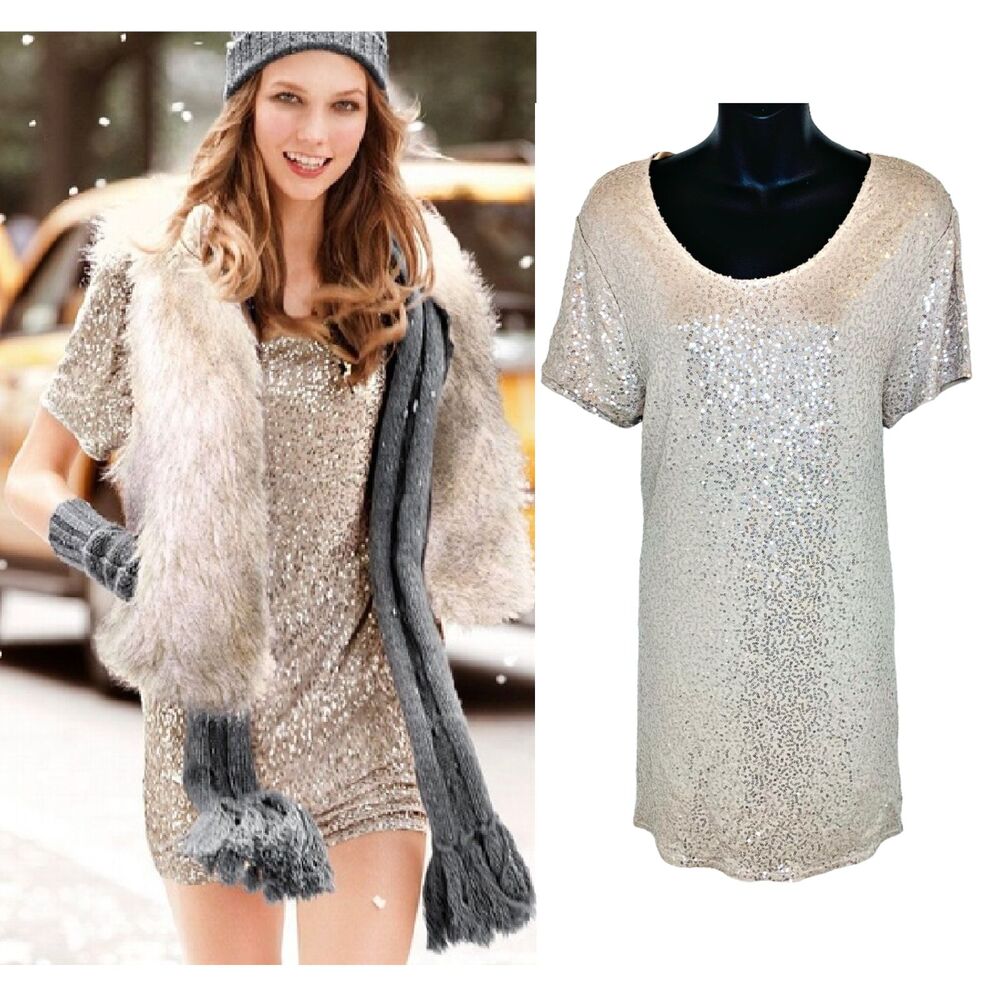 Victoria's‎ Secret Supermodel Essentials Sequined Dress XS Nude / Champagne NWT